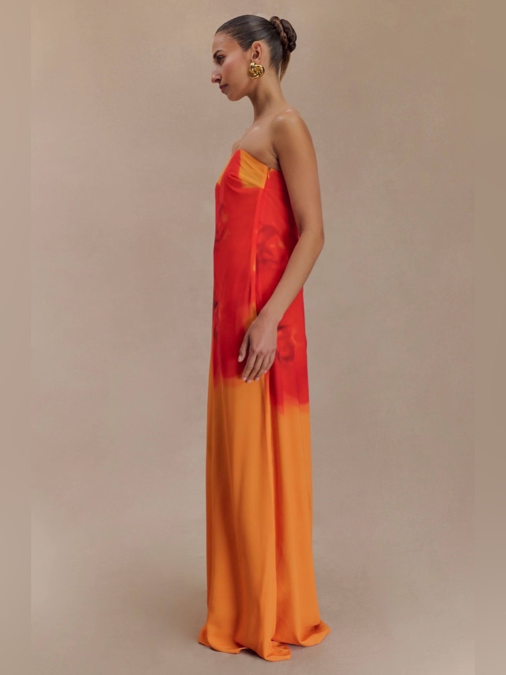 Meshki Amaya Strapless Orange & Red Orchid Maxi Dress - Picture 3 of 7